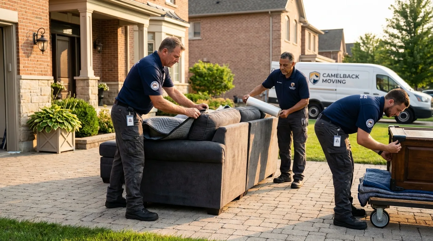 Large estate moving crew wrapping furniture in Locust, NC